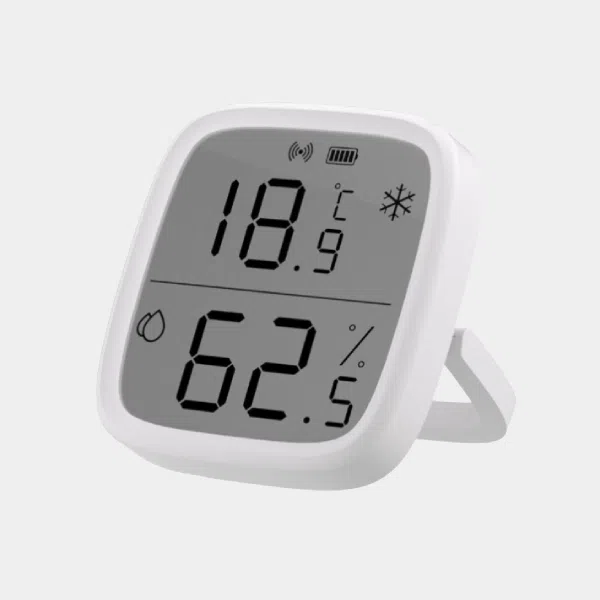 Capteur Sonoff Zigbee avec écran LCD affichant température de 18,9 degrés et humidité de 62,5 pour cent