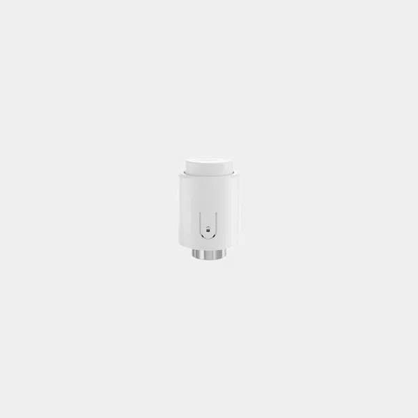 Vanne thermostatique connectée Zigbee Sonoff blanche, vue de profil avec filetage métallique