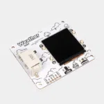 HAT météo Pimoroni vu de trois quarts avec écran LCD et connecteurs RAIN et WIND