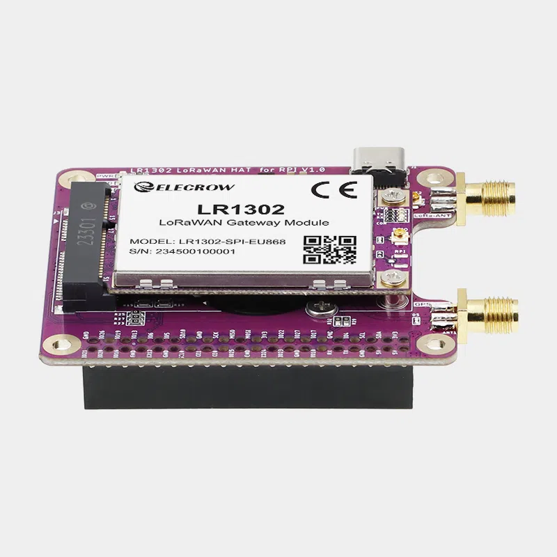 Kit HAT LoRaWAN LR1302 pour Raspberry Pi, module violet assemblé sur la carte avec deux antennes SMA