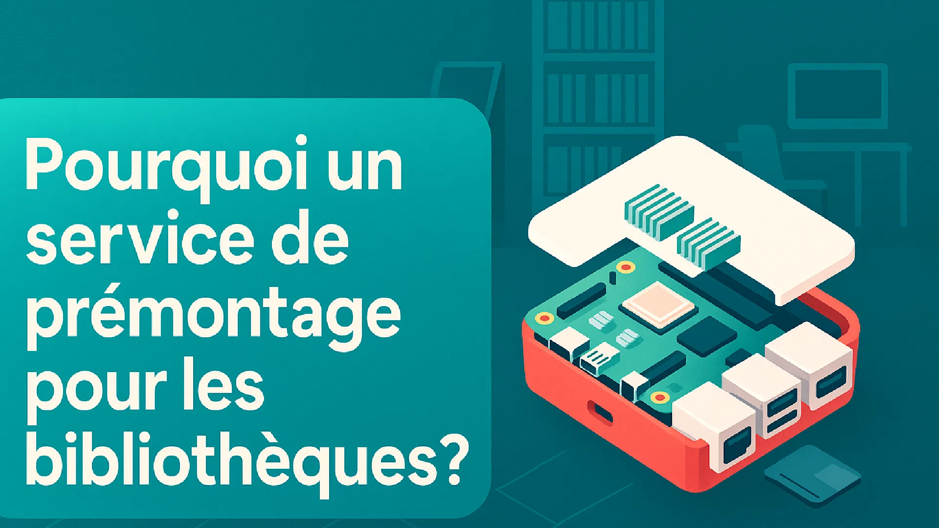 Bannière sur le prémontage Raspberry Pi pour les bibliothèques, illustration d'un boîtier ouvert