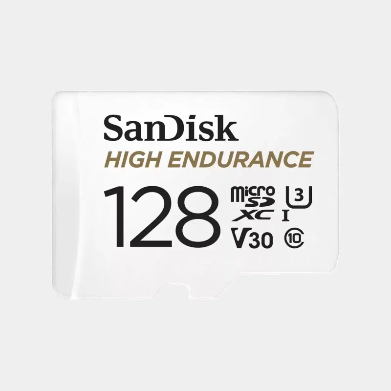 Carte microSD SanDisk High Endurance 128 Go, face avant avec logos U3, V30 et Class 10