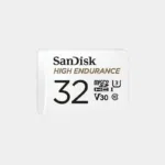 Carte microSD SanDisk High Endurance 32 Go, face avant avec logos U3, V30 et Class 10