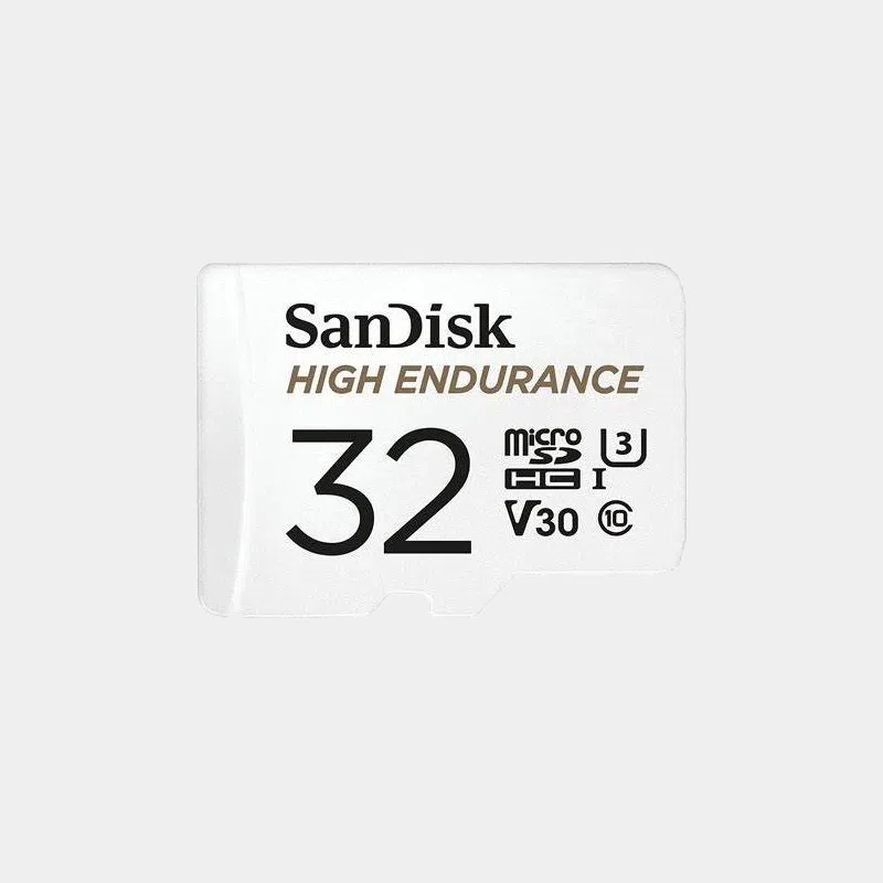 Carte microSD SanDisk High Endurance 32 Go, face avant avec logos U3, V30 et Class 10