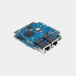 Carte Banana Pi BPI-WiFi6 Mini bleue vue de profil avec port USB et ports Ethernet