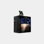 Boîtier PIRONMAN 5 PRO MAX noir vu de trois quarts avec écran et ventilateurs LED bleus