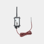 Capteur Dragino D20 noir avec antenne et sonde extérieure reliée par câble rouge