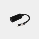 Séparateur PoE vers USB-C 5V 4A noir vu de profil avec câble Ethernet RJ45