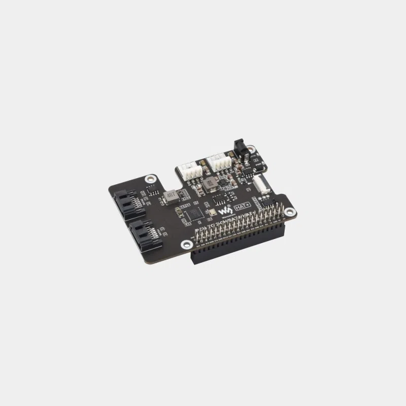 Carte HAT PCIe vers SATA 2 canaux vue de profil avec dissipateur et connecteur GPIO