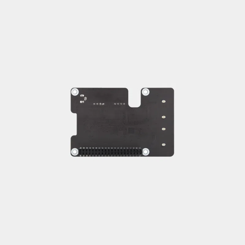 Carte HAT PCIe vers SATA 2 canaux vue de dessous, connecteur GPIO et trous de fixation
