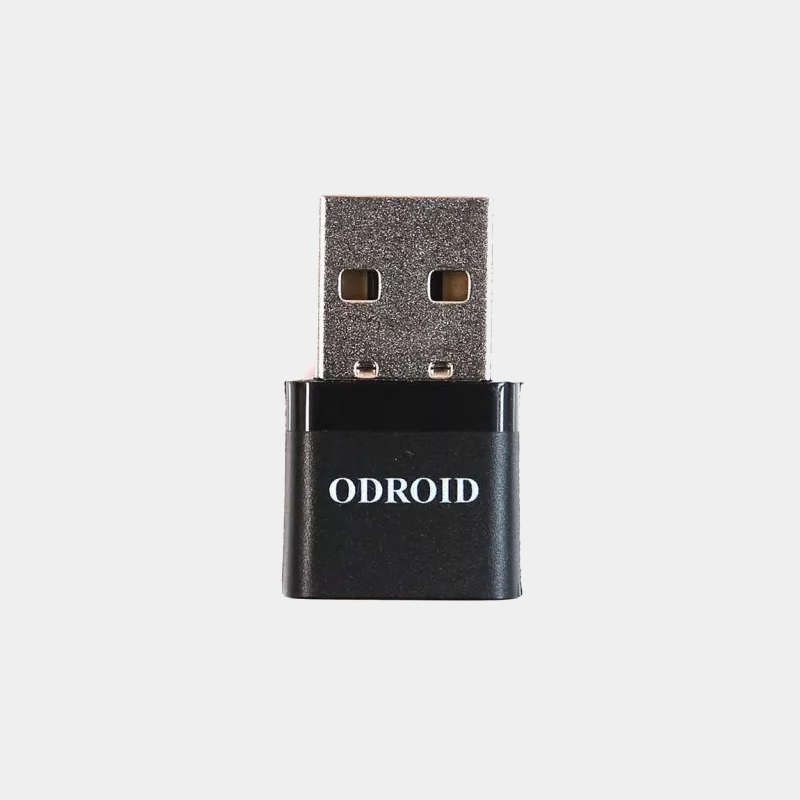 Module Wi-Fi et Bluetooth pour ODROID vu de dos avec logo ODROID sur boîtier noir
