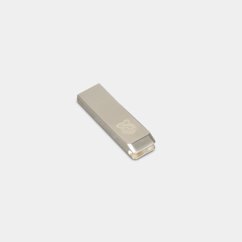 Clé USB 3.0 officielle Raspberry Pi en métal argenté avec logo embossé